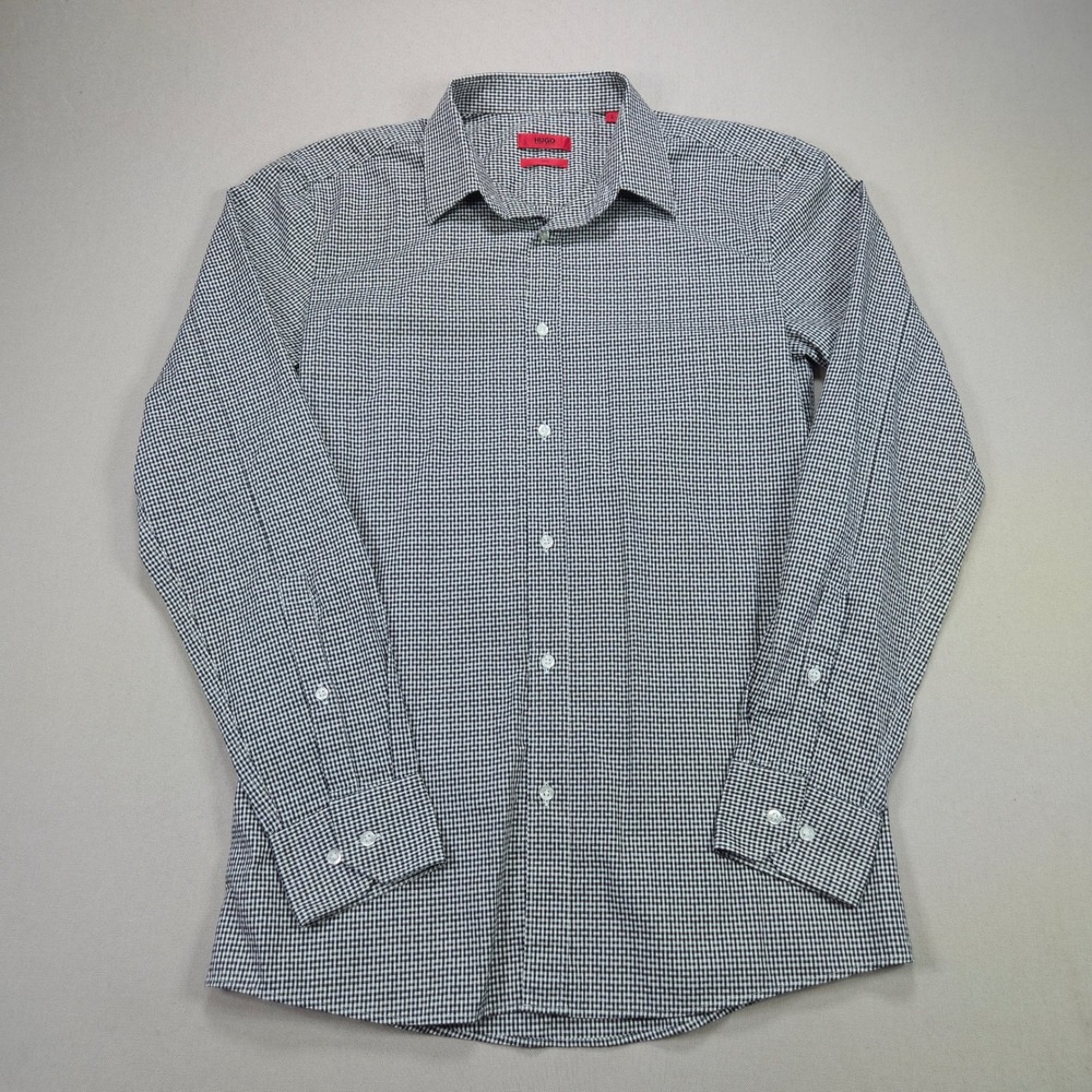 Hugo Boss Button Up Shirt Gingham Slim Fit Micro Check Black White Mens S